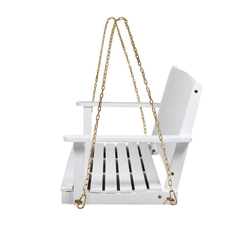 GDFStudio Caspian Outdoor Acacia Wood Porch Swing Hammock Chair with 8 Foot Chain, White