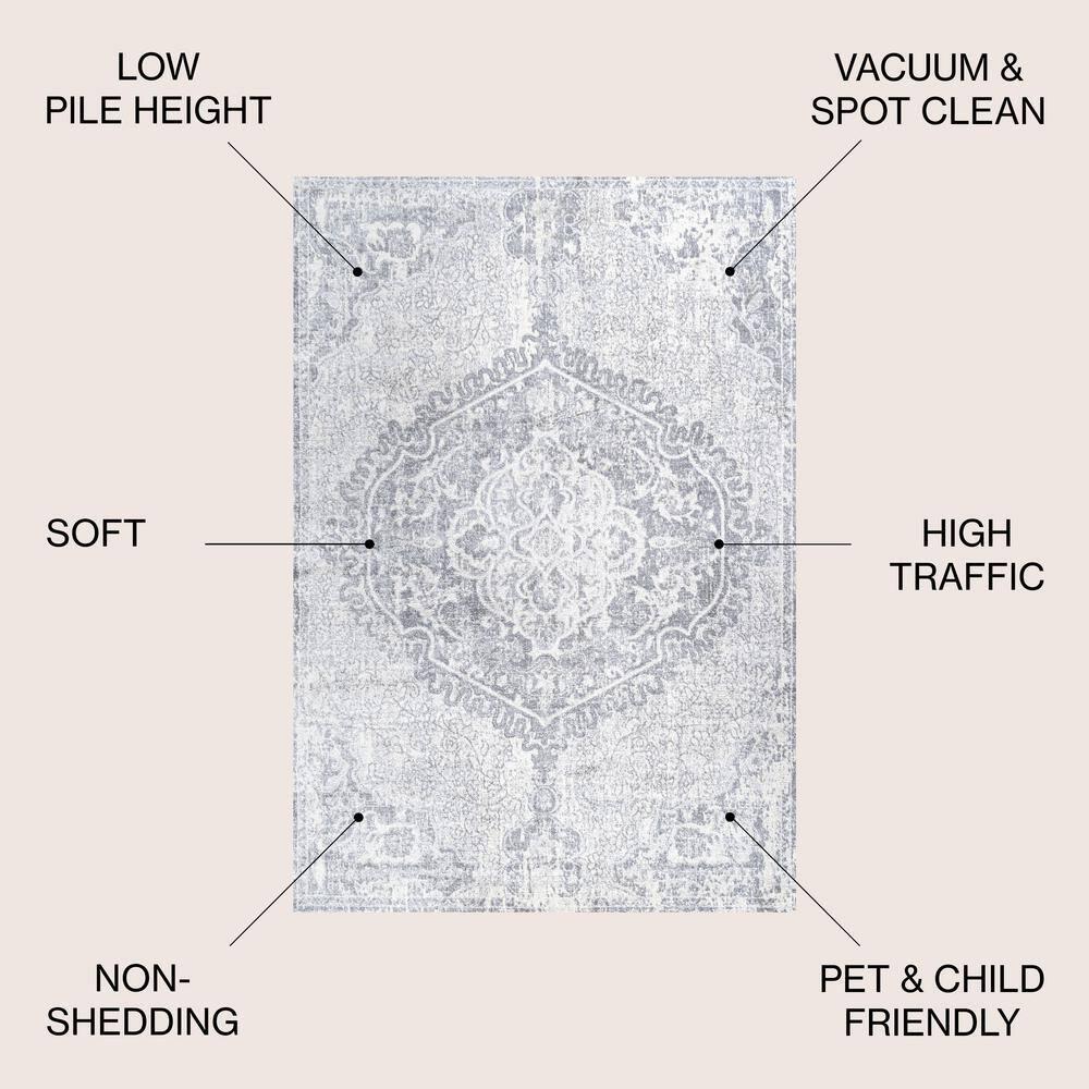 5' X 8' Modern Persian Vintage Medallion Area Rug, Gray/Ivory - JONATHAN Y