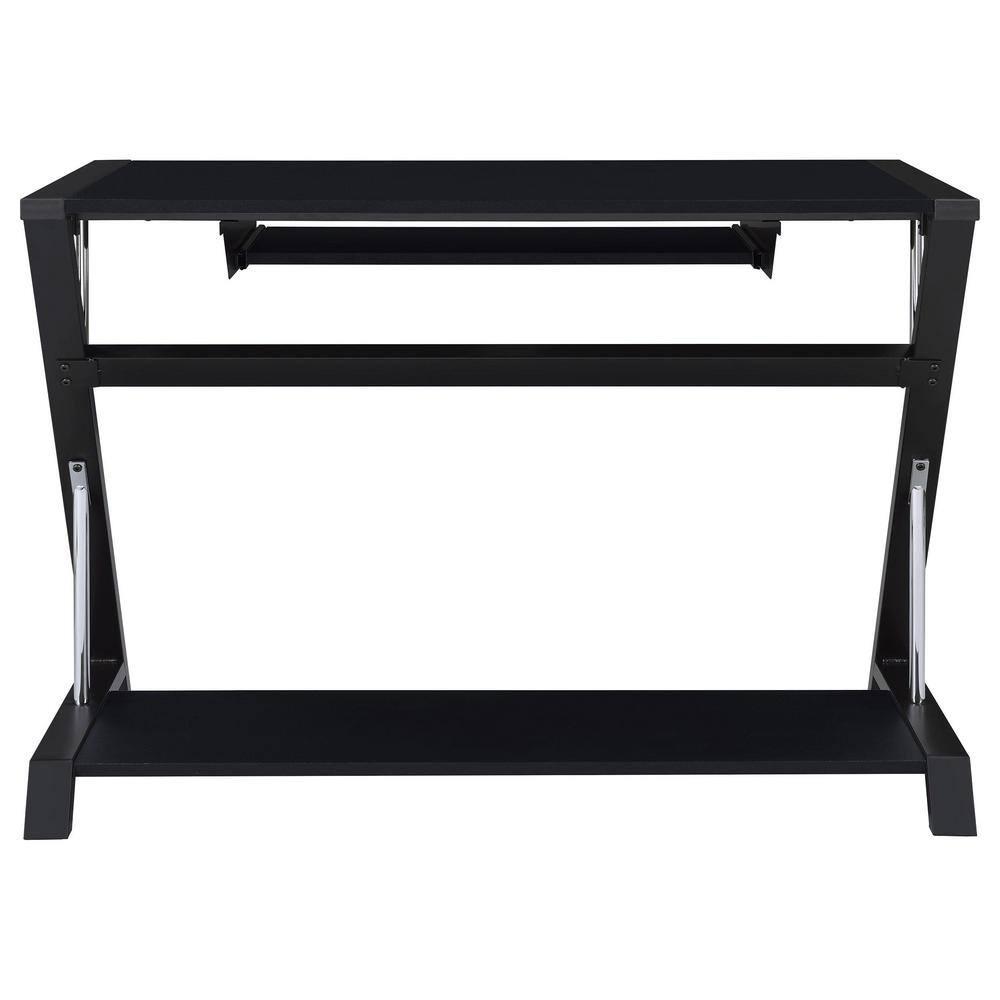 Mallet Computer Desk with Keyboard Tray & Storage Shelf Black - Coaster: Compact, Angled Silhouette, Chrome Detail
