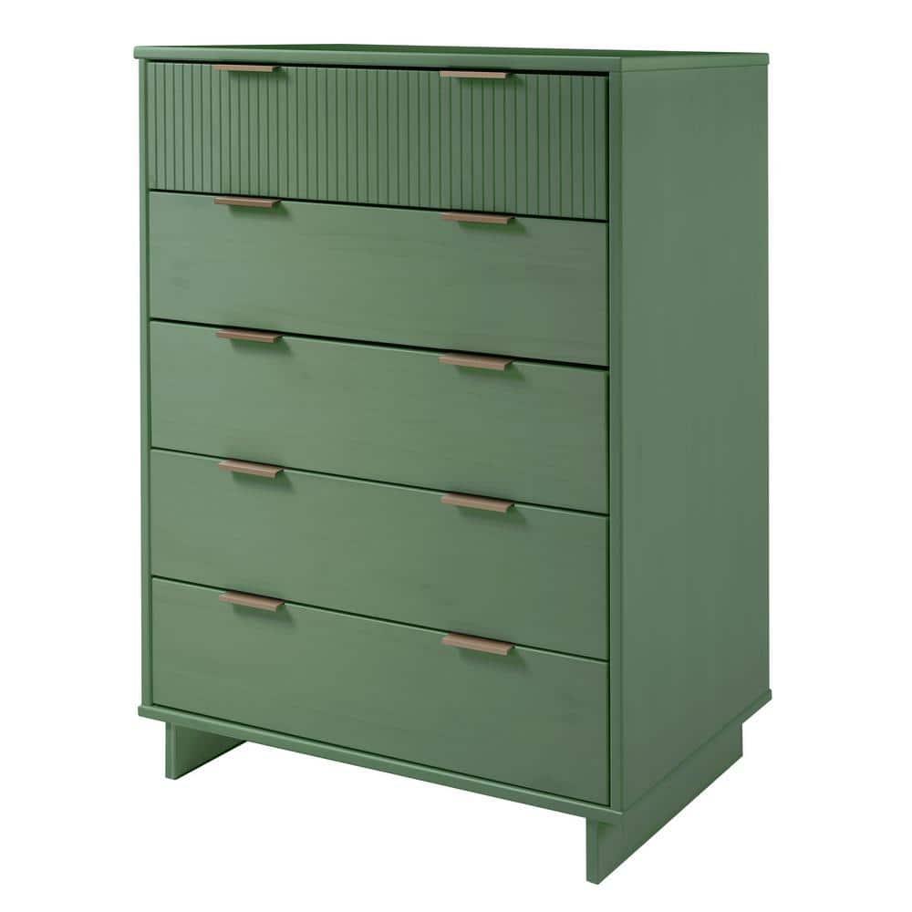 Tall Granville Modern 5 Drawer Dresser Sage Green - Manhattan Comfort: UV Painted, Soft Close, Metal Handles