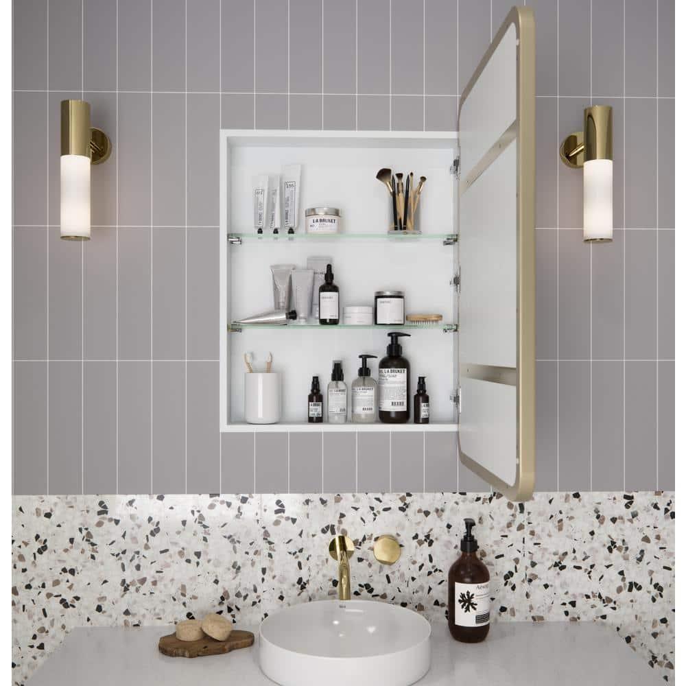 Stainless Steel Recessed Framed Single Door Medicine Cabinet with Adjustable Shelves