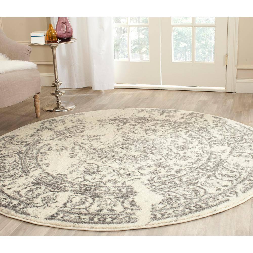 Adirondack ADR101 Power Loomed Area Rug - Ivory/Silver - 6' Round - Safavieh.