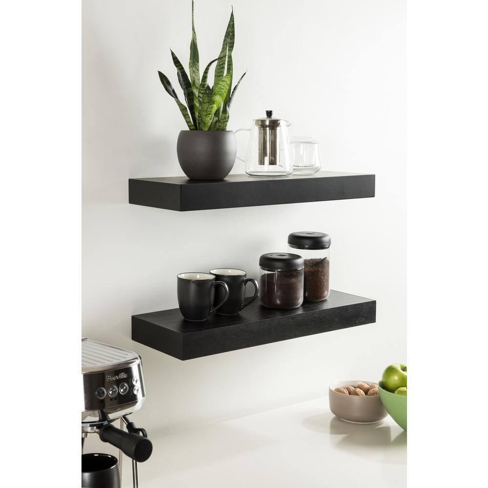 2pc 24" Havlock Wood Shelf Set Black - Kate & Laurel All Things Decor: Solid Wood, Easy Wall Mount