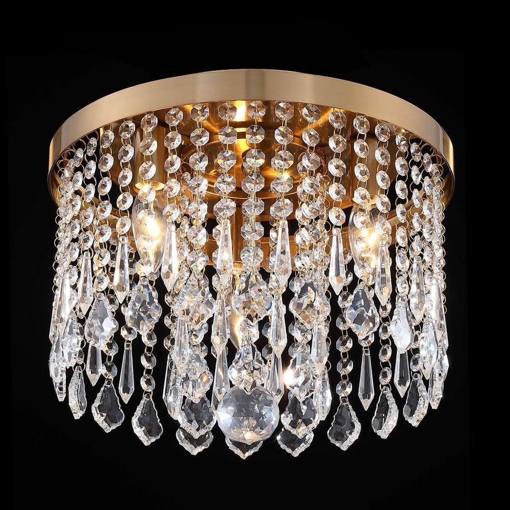C Cattleya  3-Light 13" Antique Brass Finish Crystal Flush Mount Ceiling Light