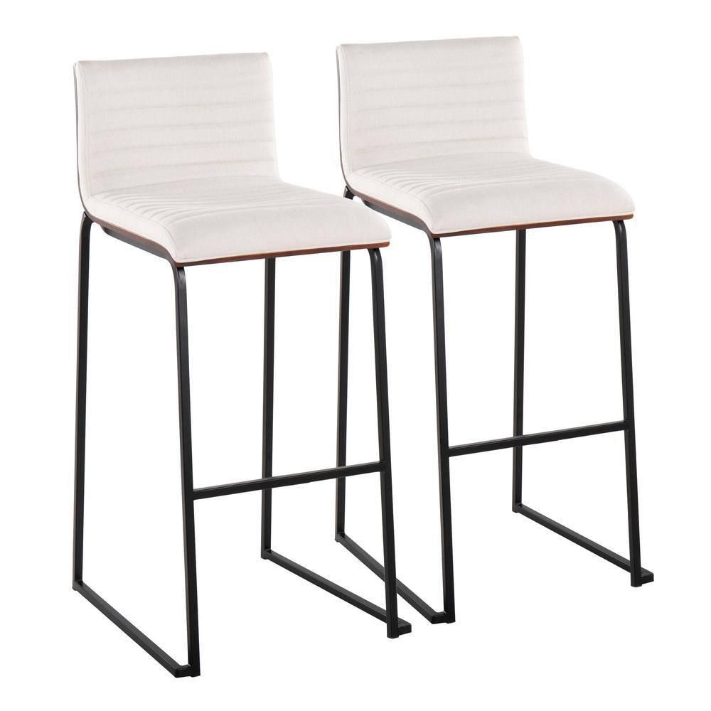 Set of 2 Mason Mara Barstools Black/Walnut/Cream - LumiSource: Fixed-Height, Tufted Seat, Wood Back