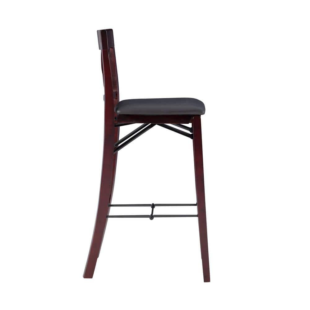 Triena X Back Faux Leather Folding Barstool Espresso - Linon: Padded Seat, Wood Legs, No Assembly Required