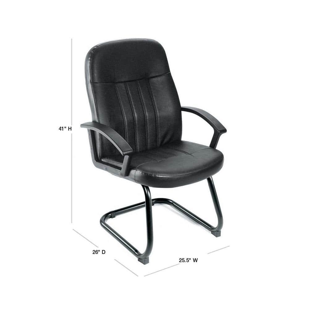 Executive Leather Budget Guest Chair Black - Boss Office Products: Metal Frame, Padded, Fixed Arms, Spot Clean