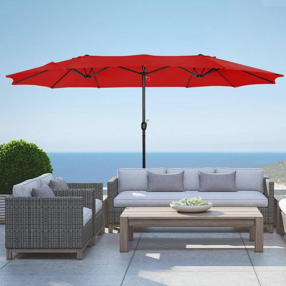 WestinTrends 15 x 9 Ft Double Sided Outdoor Twin Patio Market Table Umbrella, Red