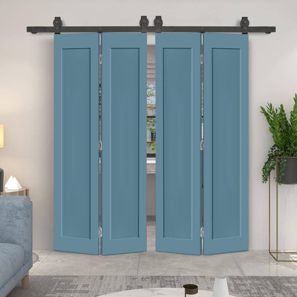 Calhome 1 Panel Shaker Composite Double Bi-Fold Door with Barn Door Hardware Kit