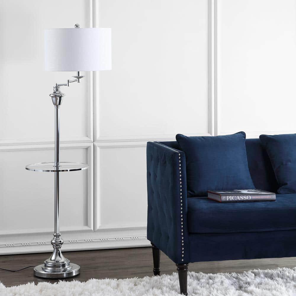 JONATHAN Y JYL3055B Cora 60" Metal/Glass LED Side Table and Floor Lamp, Contemporary, Transitional for living room, dinning room, bedroom, office Bulb Included, Chrome