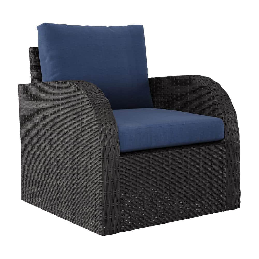 Brisbane Outdoor Wicker / Rattan Rust Resistant Chair with Blue Cushions