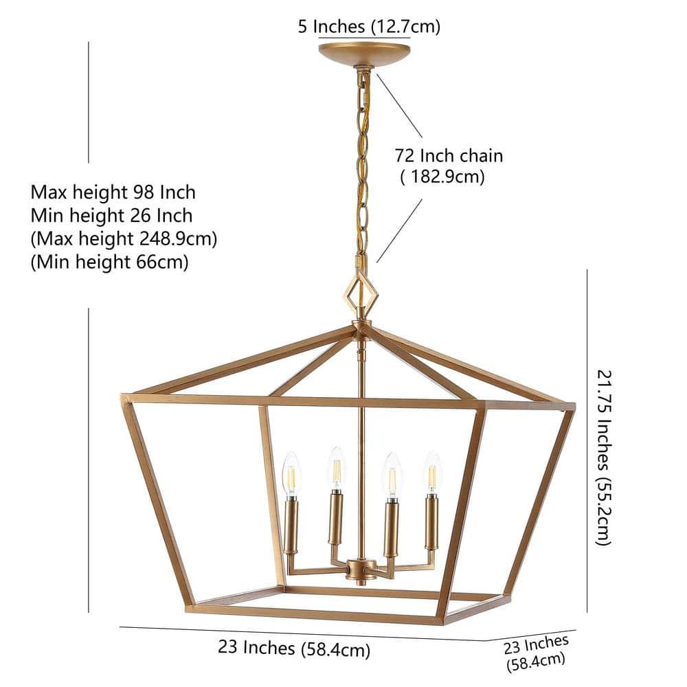 Gatsby 23" 4-Light Adjustable Iron Rustic Glam LED Pendant, Gold