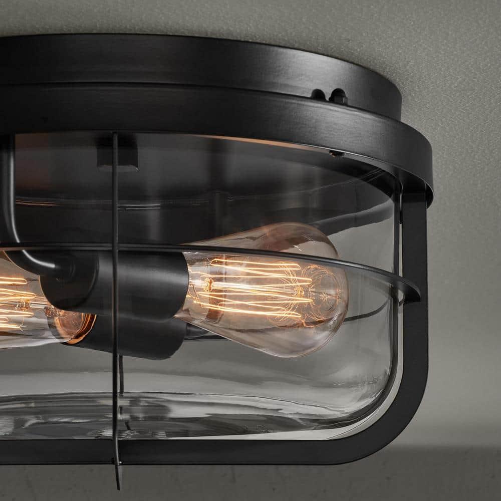 Rosedale 2-Light Matte Black Outdoor Flush Mount Ceiling Light