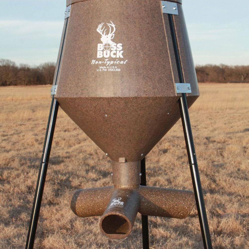 Boss Buck 200 Pound Capacity Gravity Fed Tripod, Corn and Protein Pellet Feeder with 3 Way Adjustable Flow Control for Wildlife, Game, & Deer (2 Pack)