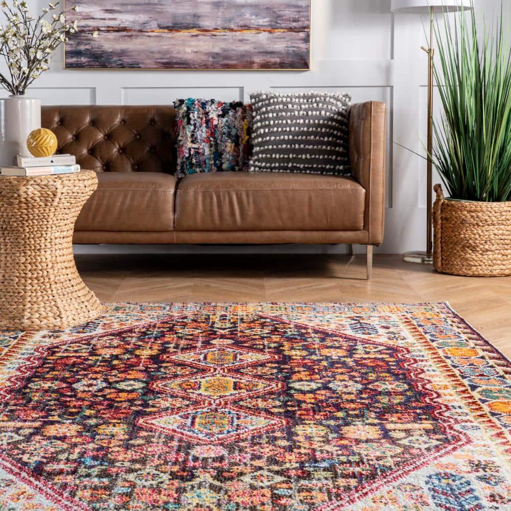 Erline Colorful Bohemian Black and Multicolor Runner Rug