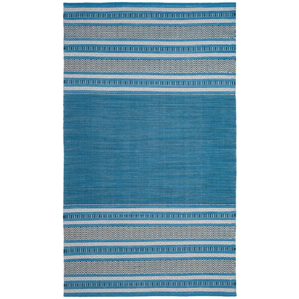 SAFAVIEH Montauk Jobeth Striped Soft Braided Cotton Area Rug, Blue/Grey, 4' x 6'