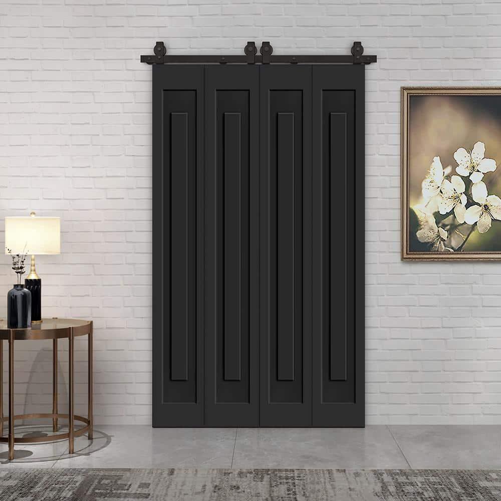 Calhome 3 PANEL Shaker Composite Double Bi-Fold Door with Sliding Barn Door Hardware Kit