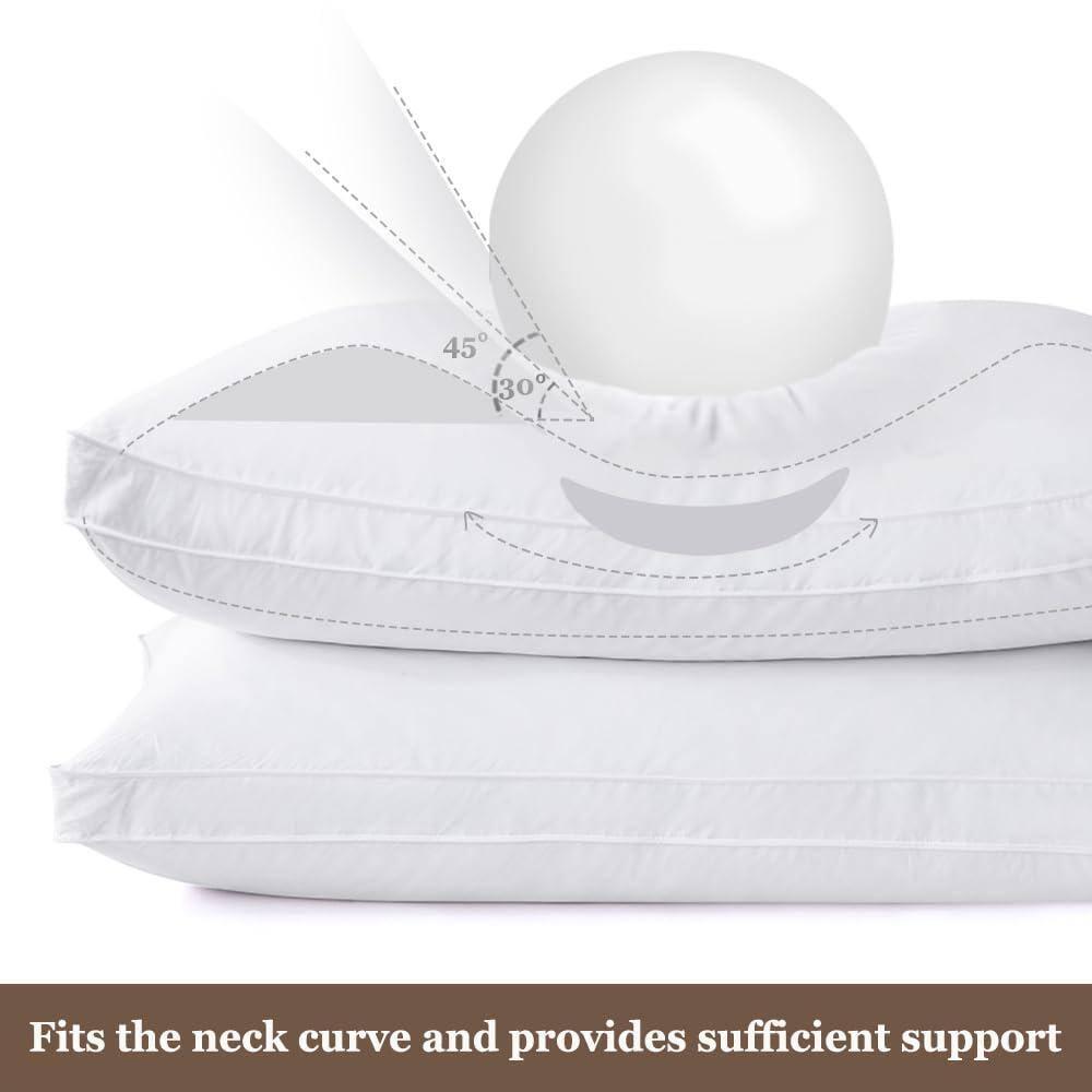 Unikome Goose Down Feather Gusseted Bed Pillows, Pillows Standard Size Set of 2, 100% Soft Cotton Cover, Pillow for Back, Stomach or Side Sleepers