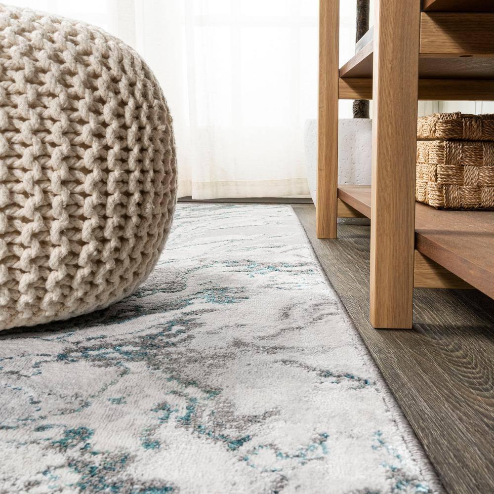 2'x10' Swirl Marbled Abstract Runner Rug, Gray/Turquoise - JONATHAN Y