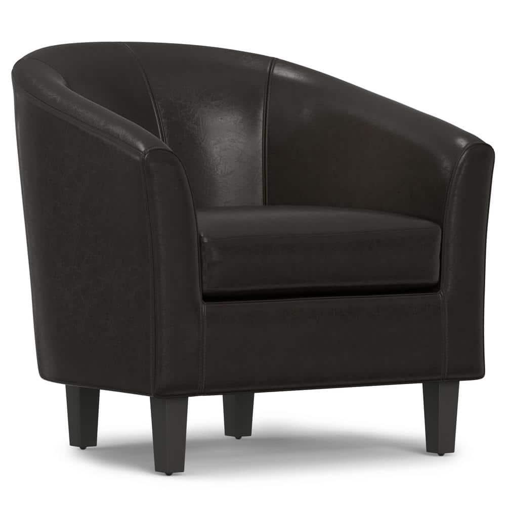 Simpli Home Austin 30"W Upholstered Vegan Faux Leather Contemporary Tub Accent Chair with High Arms and Deep Seat
