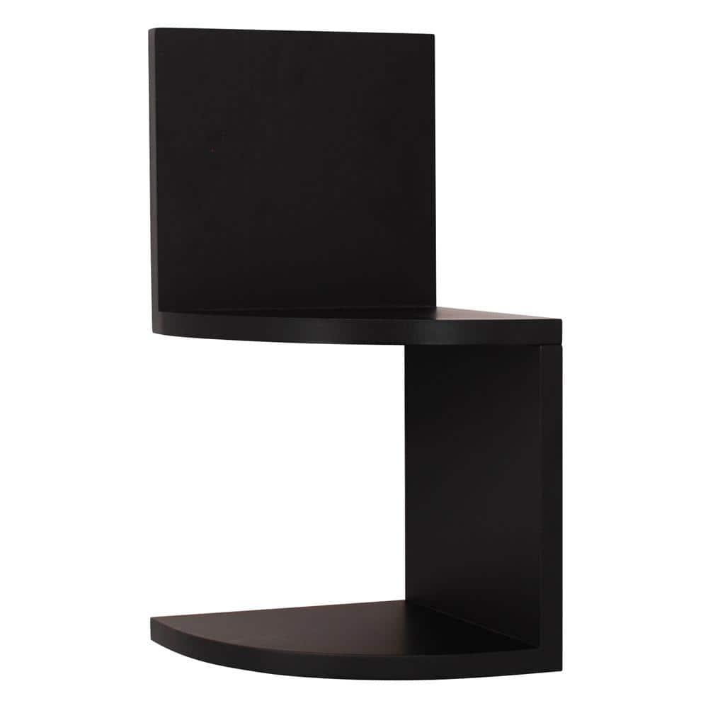 Black Wood Floating Corner Shelves Set for Wall