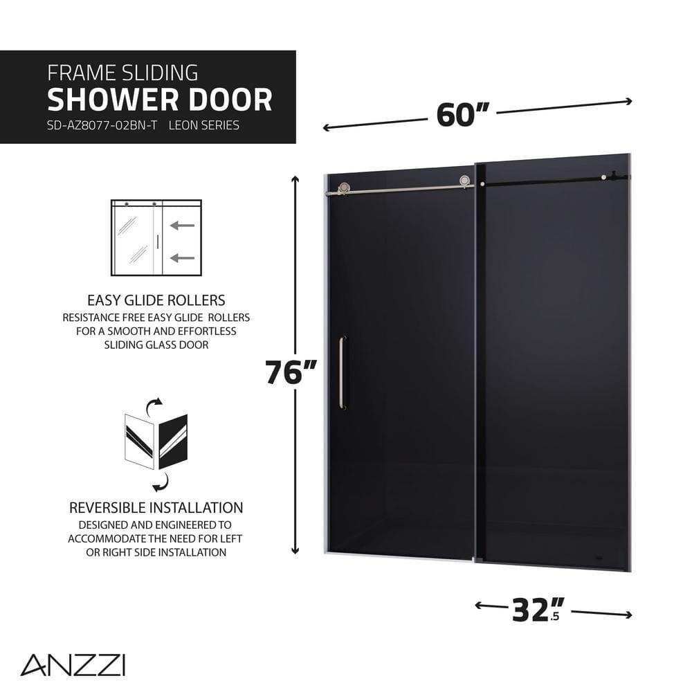60” W x 76” H Sliding Frameless Shower Door
