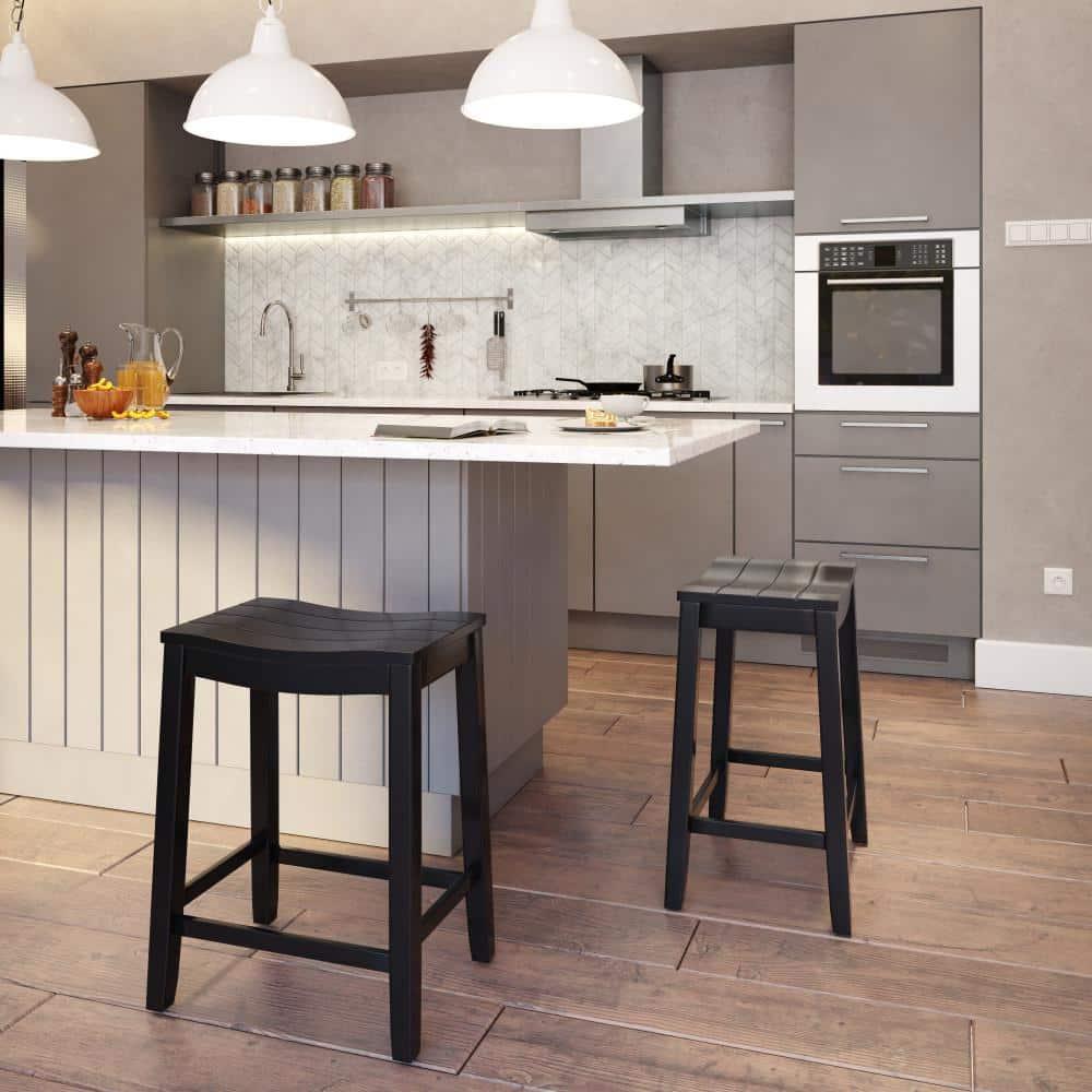24" Fiddler Wood Backless Counter Height Barstool Black - Hillsdale Furniture: Saddle Seat, Flared Legs