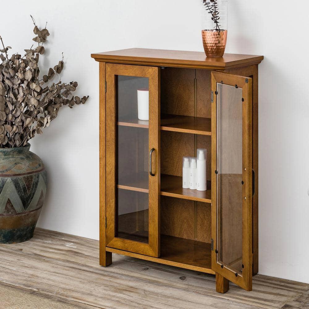Teamson Home Avery Freestanding Two-Door Floor Accent Cabinet with Antique Brass Handles, Oiled Oak