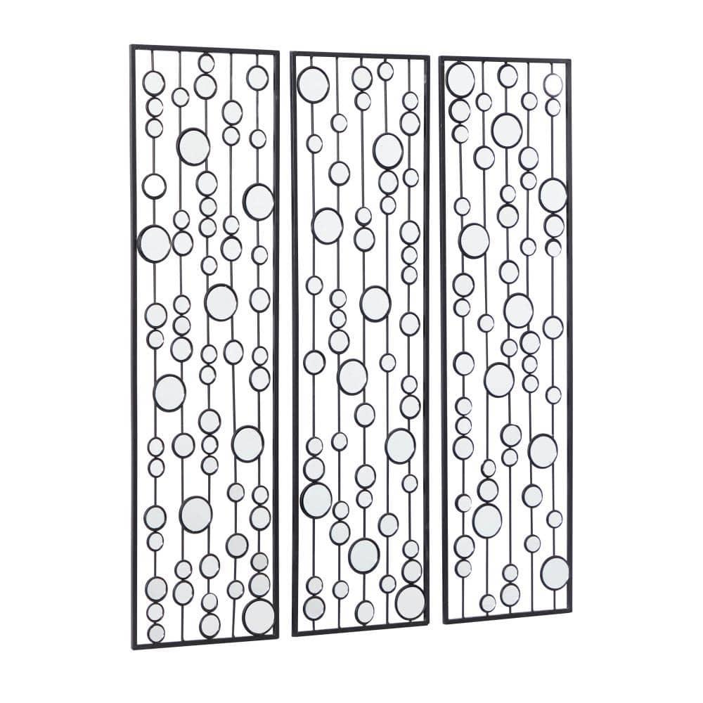 Mercer41 Metal Geometric Black Wall Decor with Round Mirror Accents Set