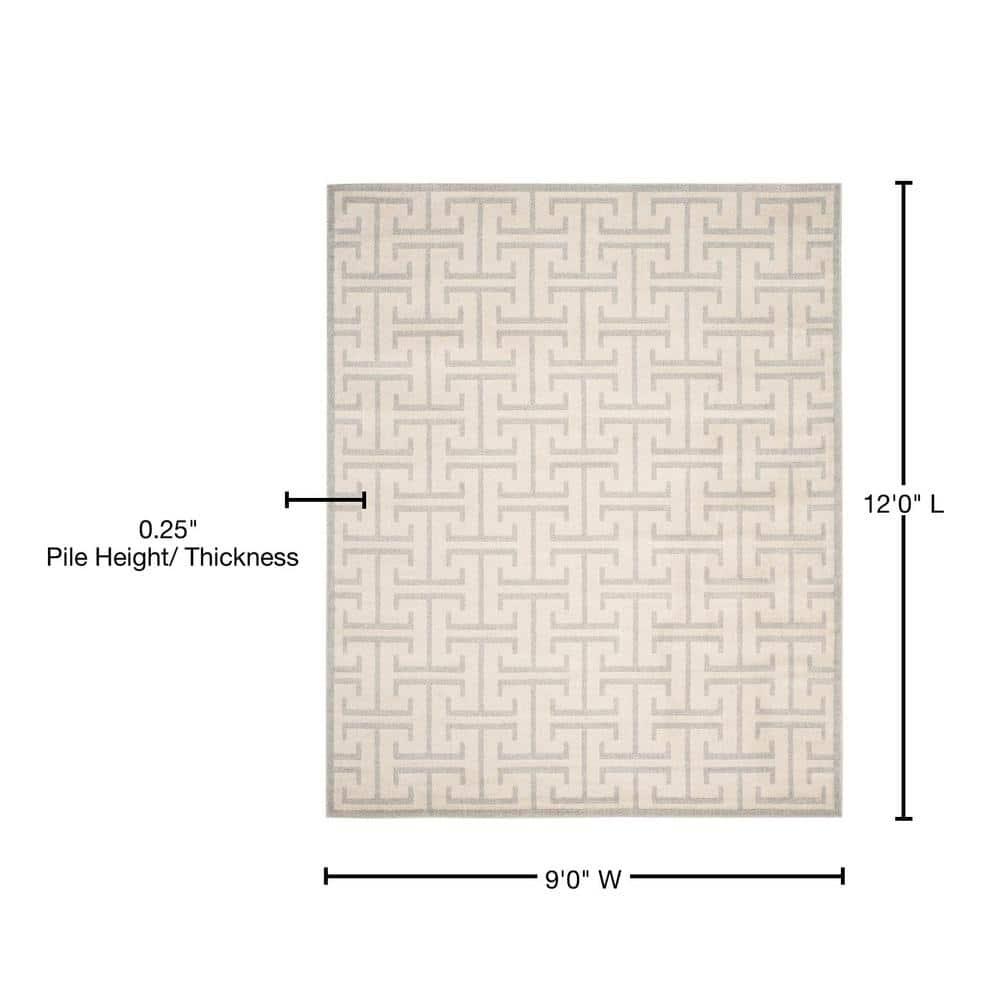 Ivory and Light Gray Rectangular 9' x 12' Synthetic Rug