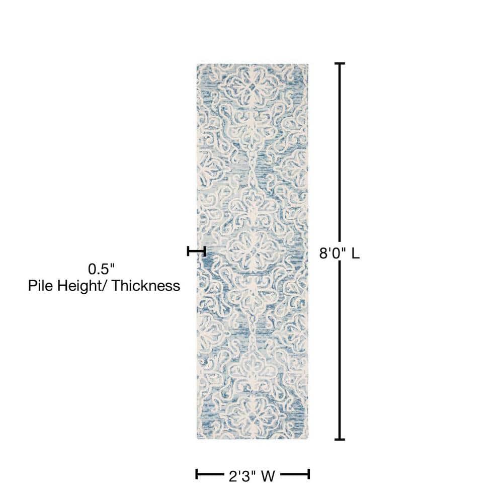 Blossom BLM112 Hand Tufted Indoor Runner Rug - Blue/Ivory - 2'3"x8' - Safavieh
