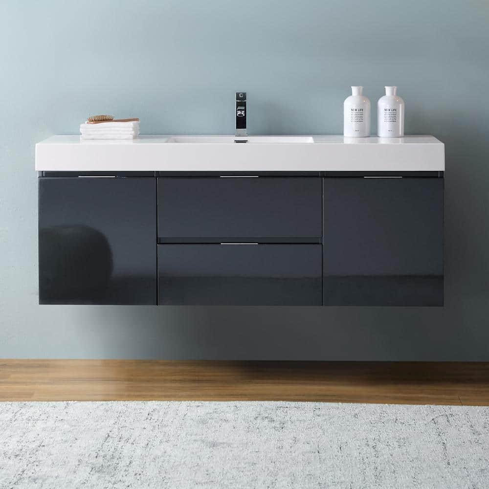 Valencia 60" Wall Mount Single Sink Bathroom Vanity with Top and Sink (Faucet Not Included)
