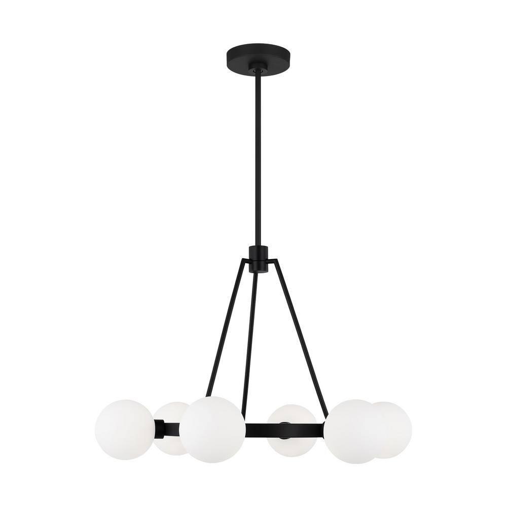 Clybourn 6-Light Midnight Black Chandelier with Milk Glass Shades