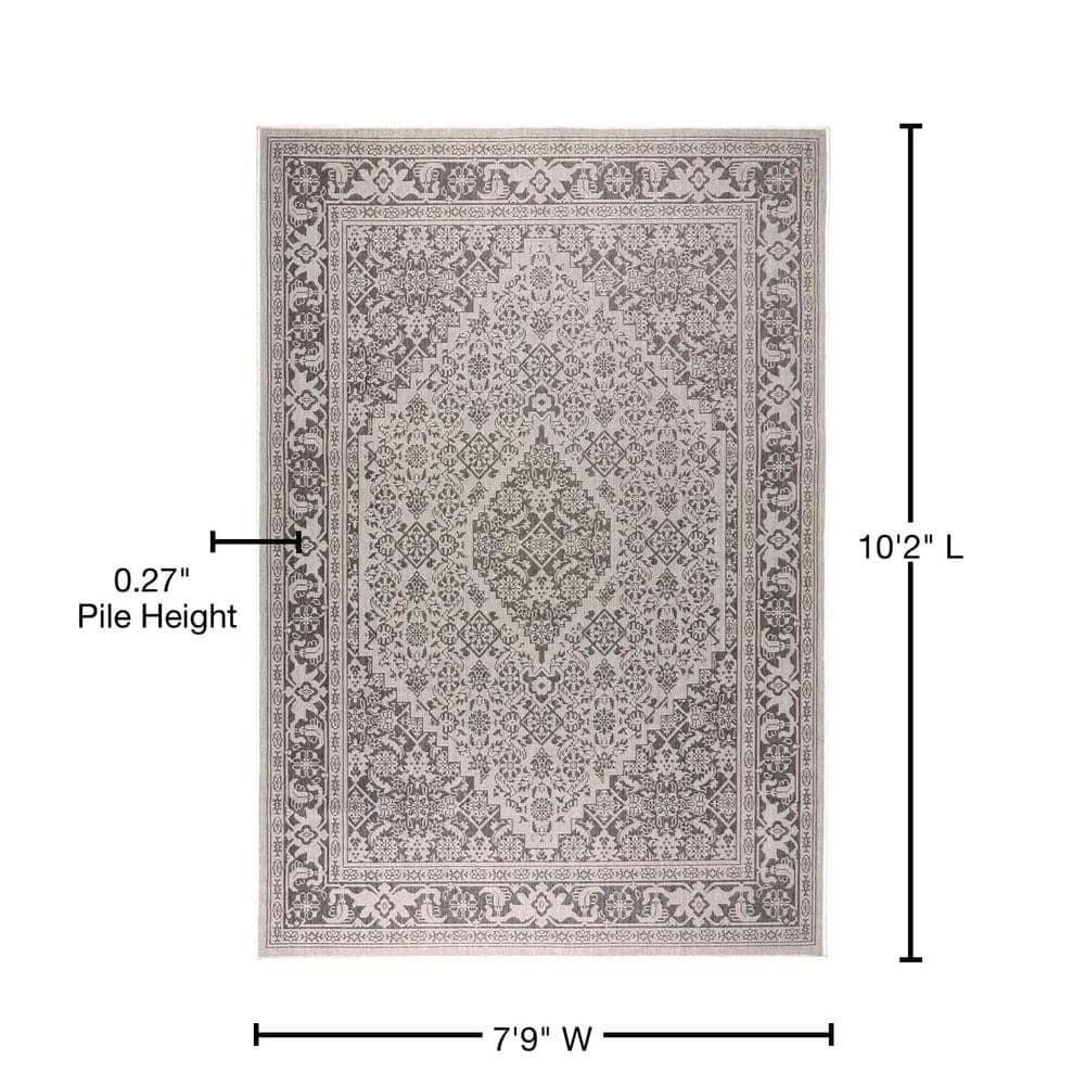 Nicole Miller New York Patio Country Dahlia Medallion Indoor/Outdoor Area Rug Grey/Black