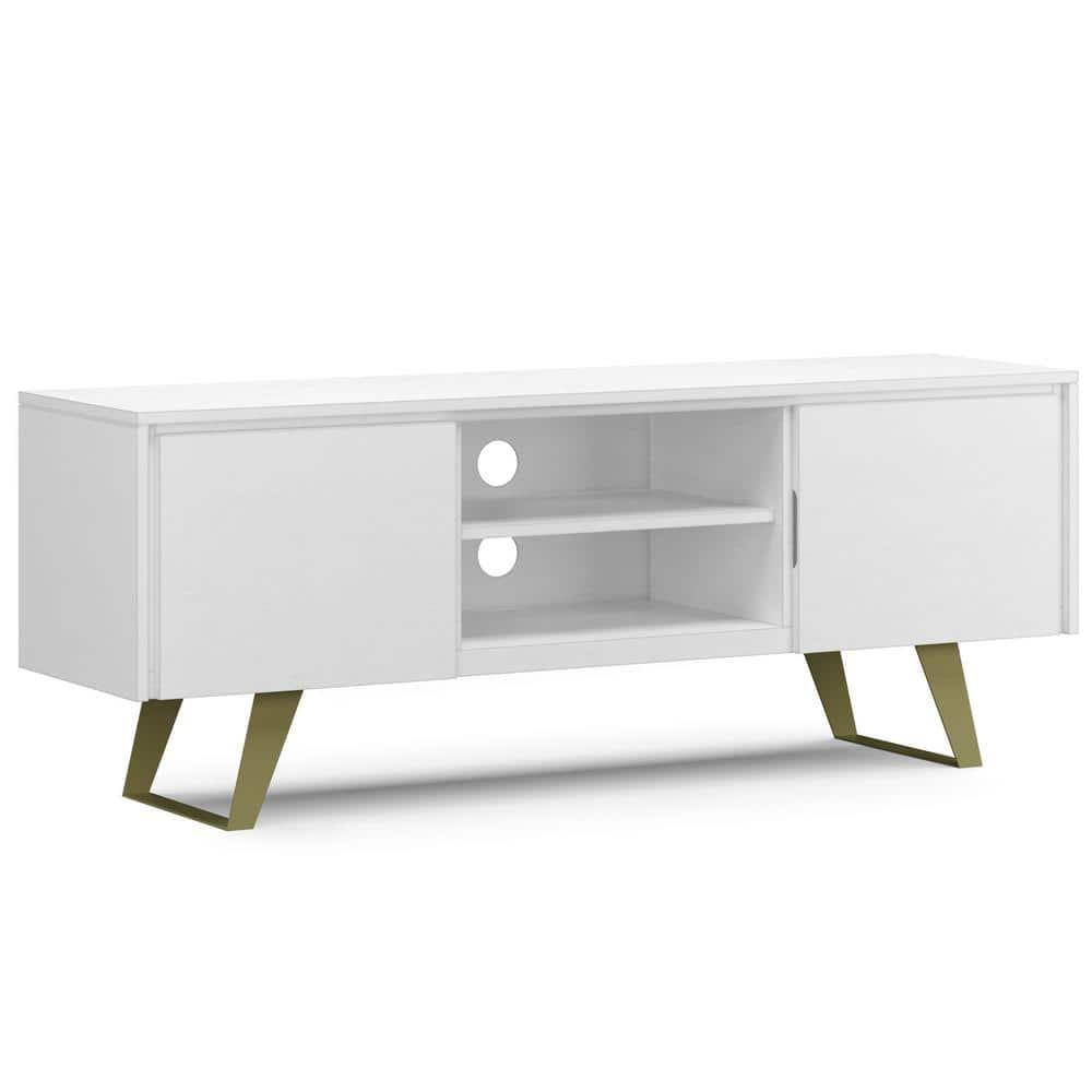 Simpli Home Lowry 63"W Solid Wood Modern Industrial TV Stand for TVs up to 70" with Storage