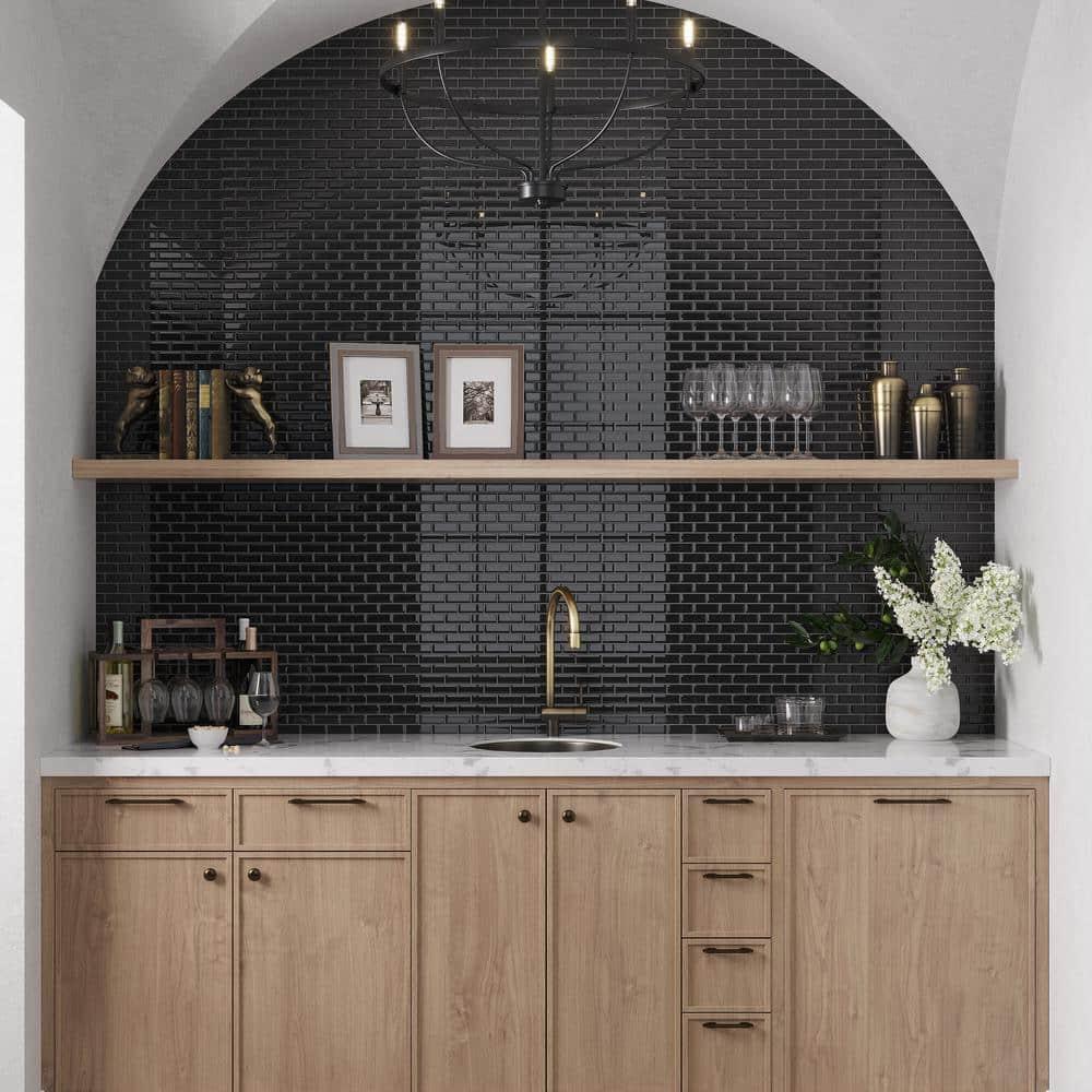 Apollo Tile   5 Pack 11.9-in x 11.9-in Black Rectangular Glossy Finished Glass Mosaic Wall and Floor Tile (4.92 sq ft/case)