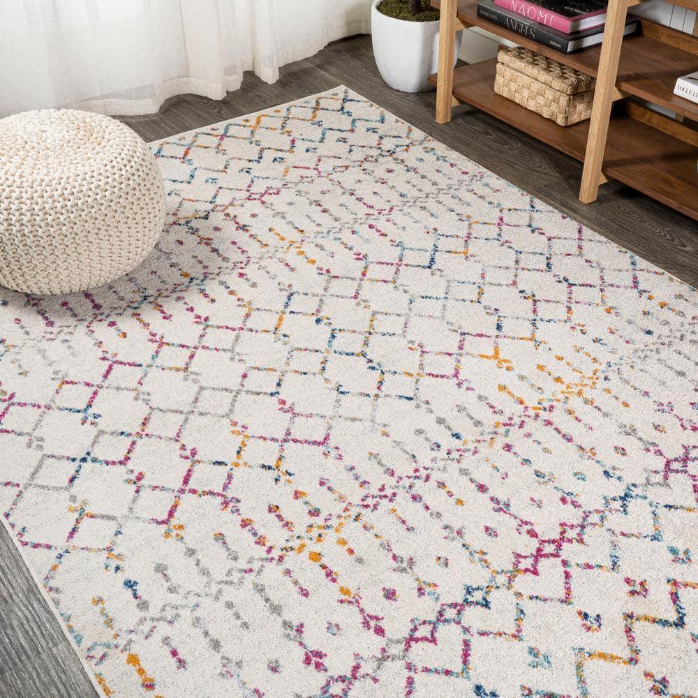 JONATHAN Y Moroccan HYPE Boho Vintage Diamond Ivory/Multi 3 ft. x 5 ft. Area Rug
