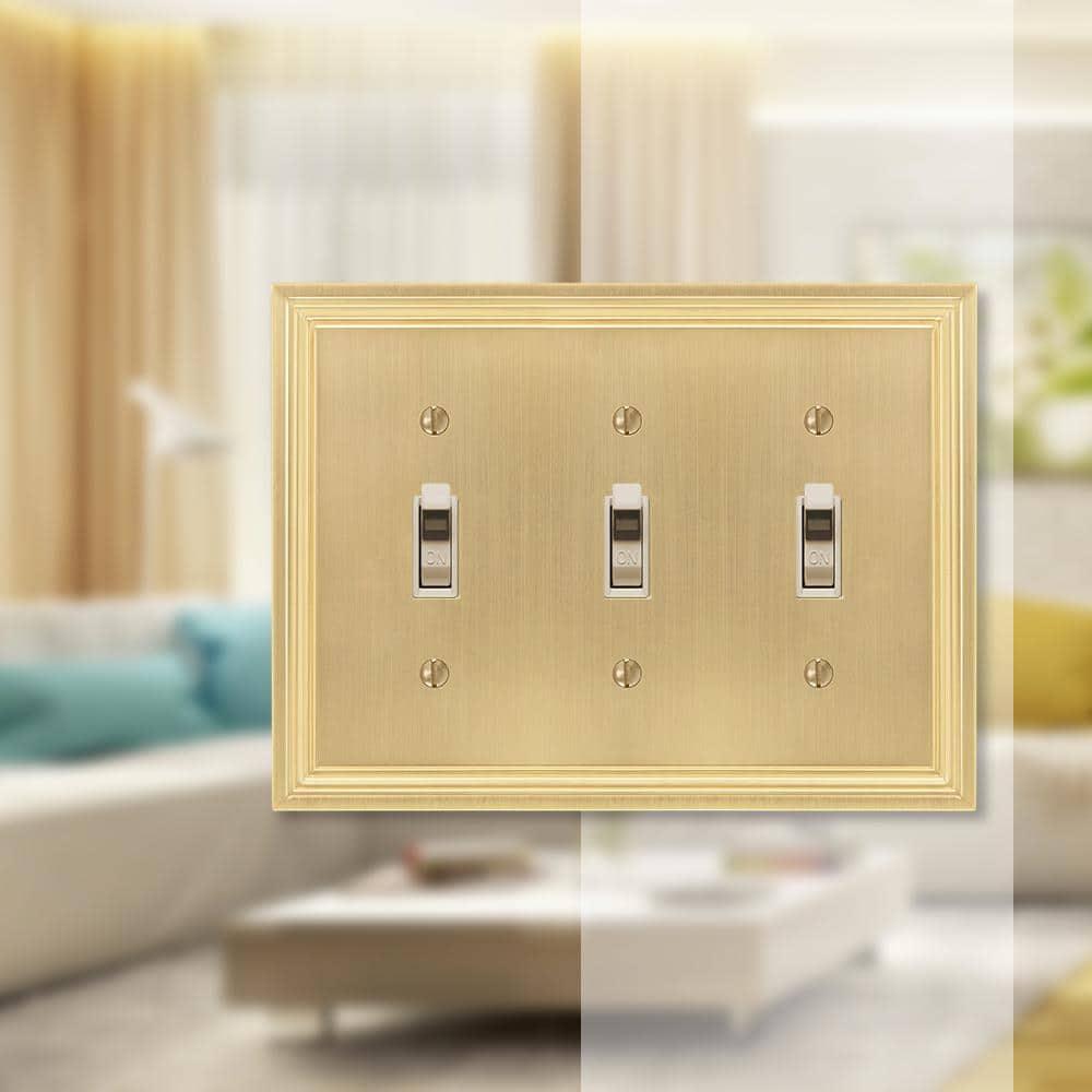 Amerelle 98TTTSB Daltry Wallplate, 3 Toggle, Cast Metal, Satin Brass, 1-Pack