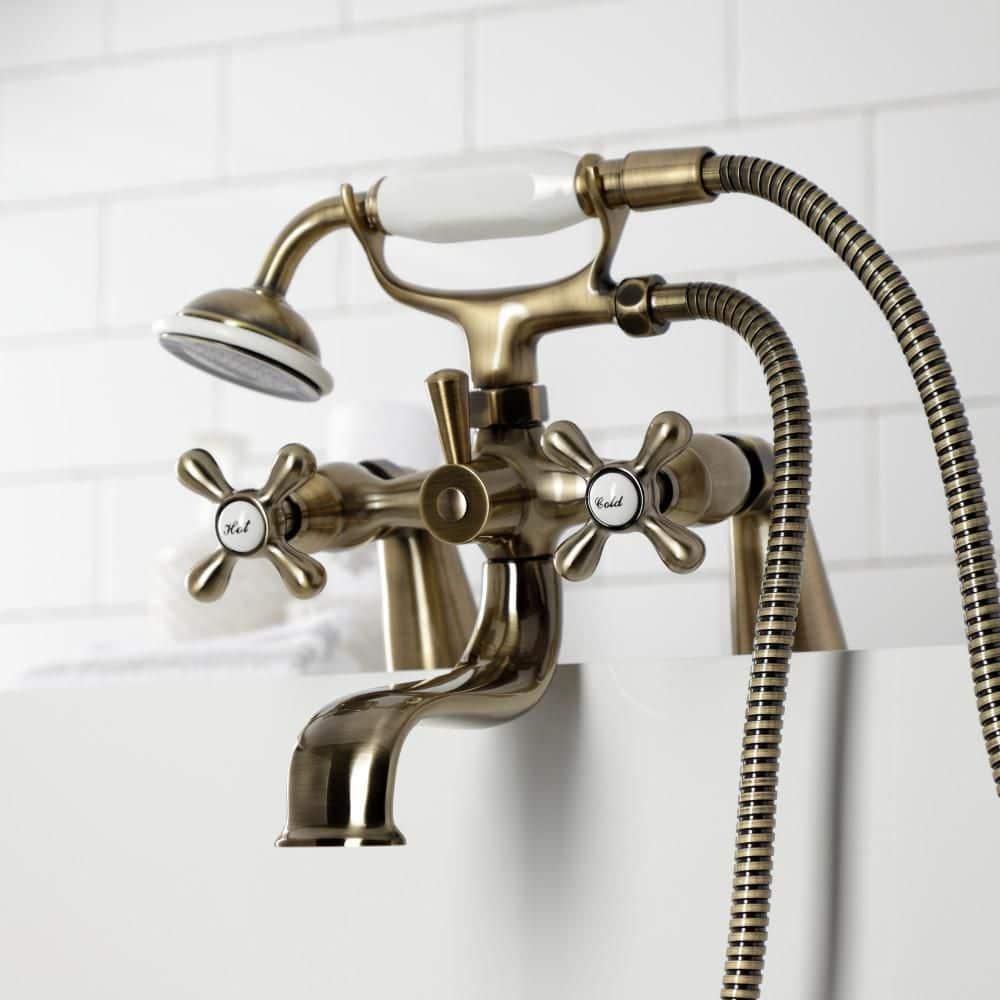Kingston Brass Kingston Three-Handle 2-Hole Deck Mount Clawfoot Tub Faucet with Hand Shower
