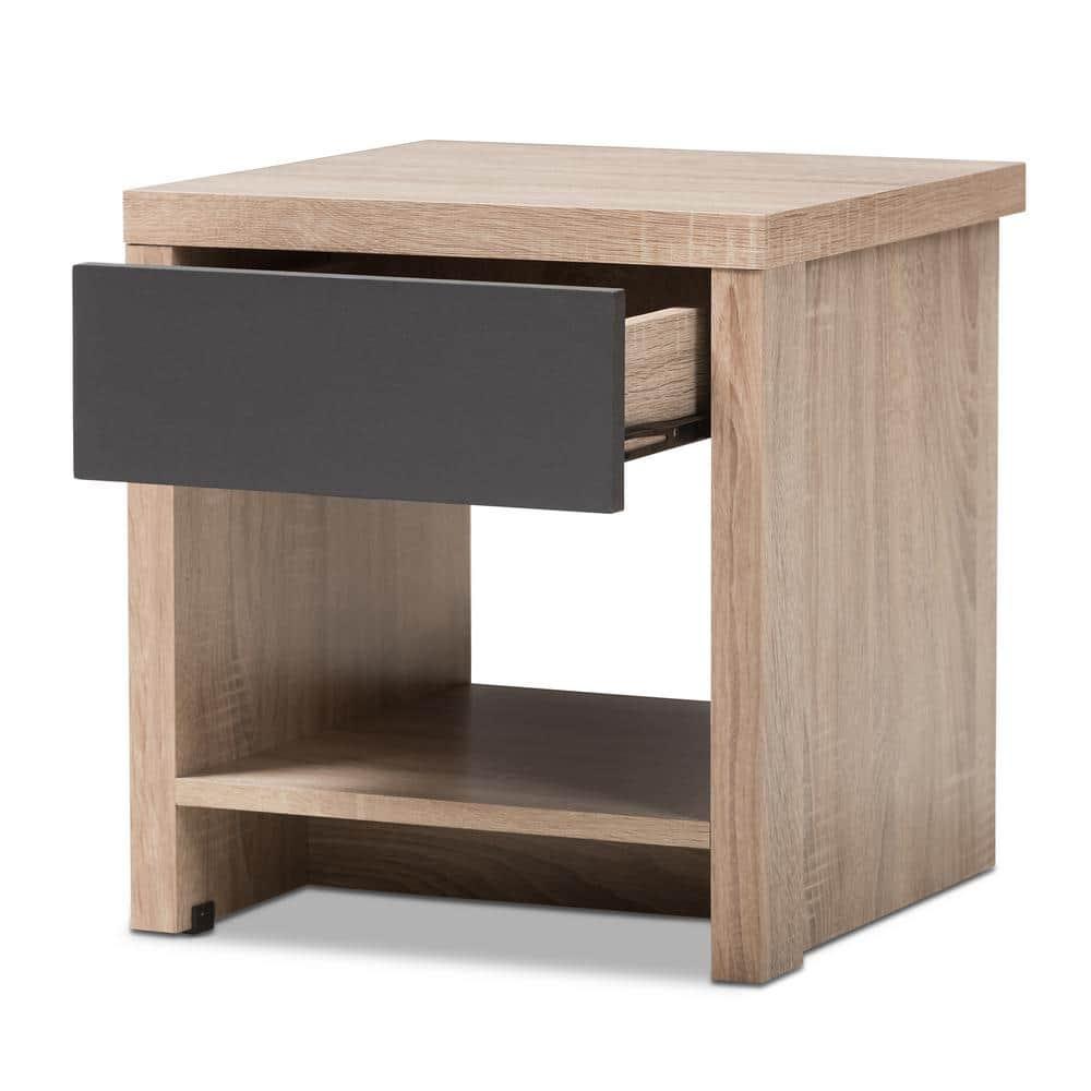 Baxton Studio Jamie Modern and Contemporary Two-Tone Wood 1-Drawer 1-Shelf Nightstand - Brown : Bedside Table with Storage
