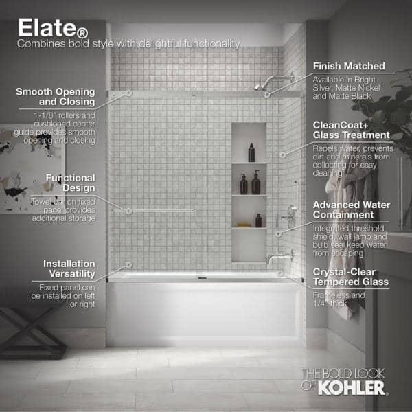 Elate Sliding Bath Door, 56-3/4-In H X 56-1/4 - 59-5/8-In W, With 1/4-In Thick Crystal Clear Glass