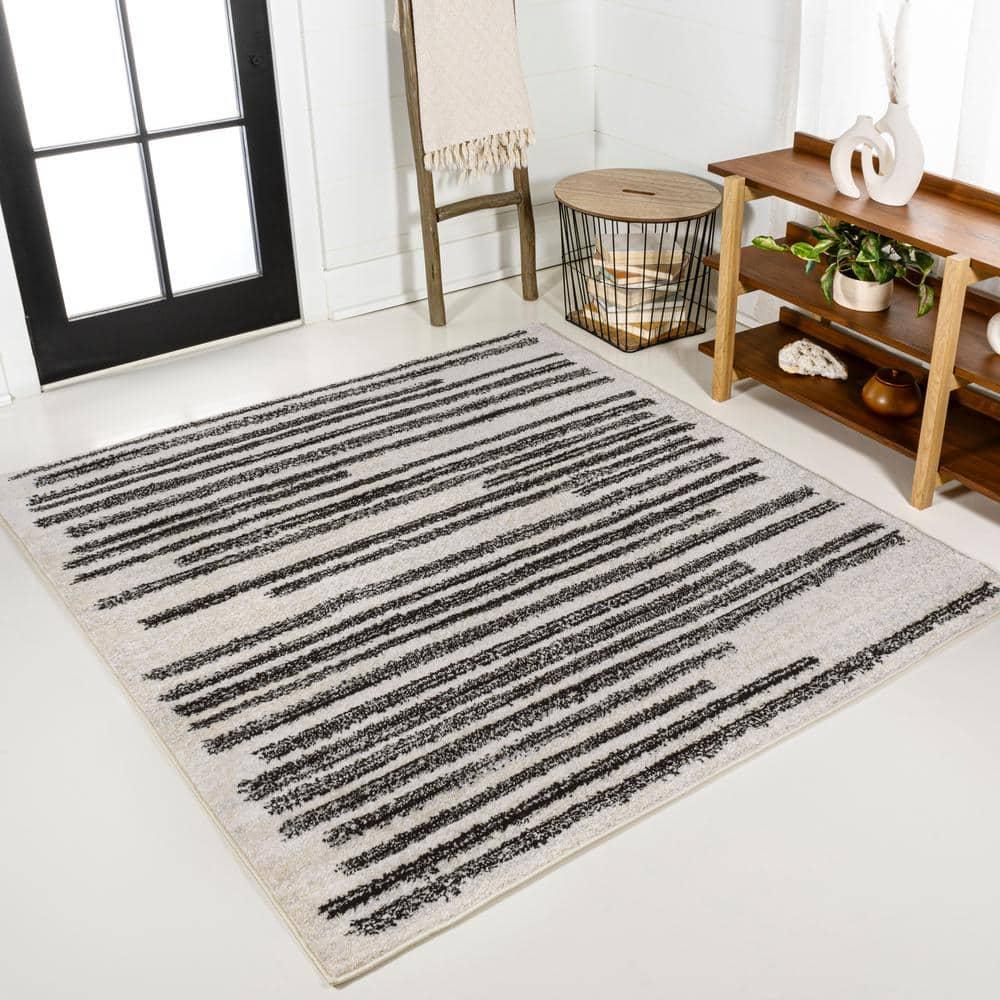 JONATHAN Y Khalil Modern Berber Stripe Cream/Black 8' Square Area Rug