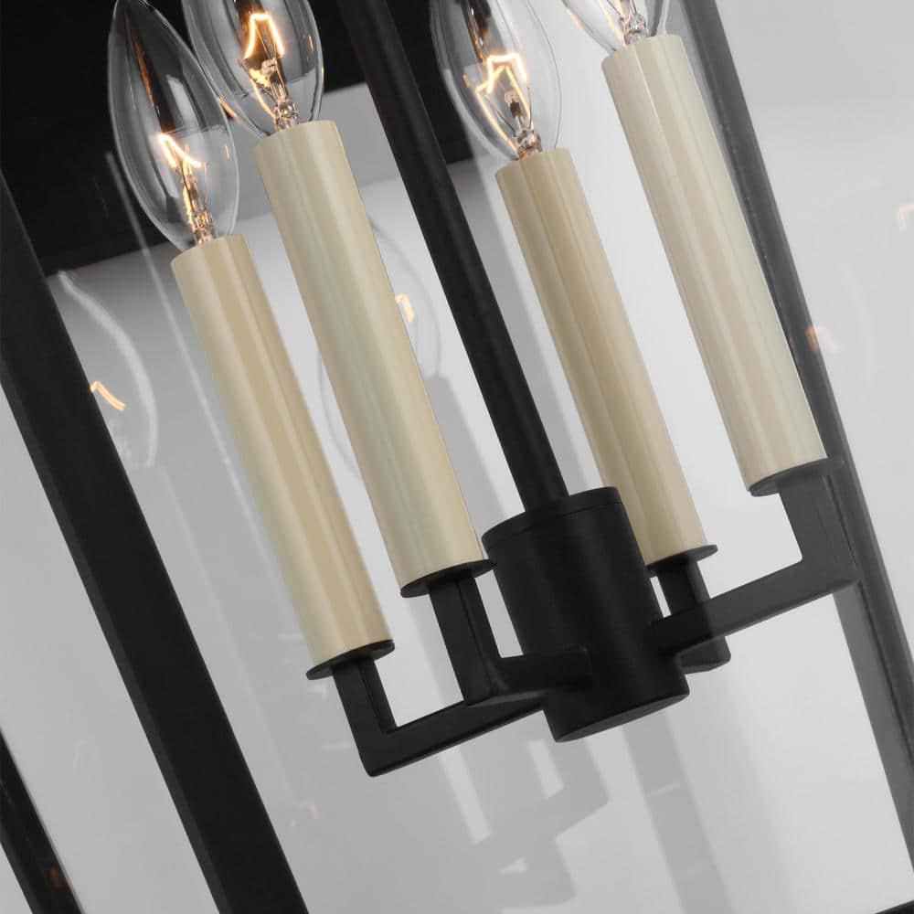 Textured Black 4-Light Outdoor Lantern Sconce with Clear Panels