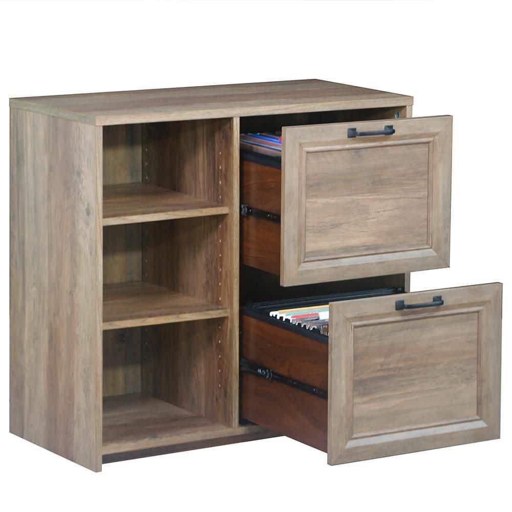 Saint Birch Alaska 2-Drawer File Cabinet with 3 Shelves, Rustic Oak
