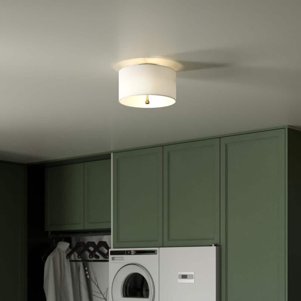 Evelyn&Zoe Ellis 12" Flush Mount with Fabric Shade in Brass/White