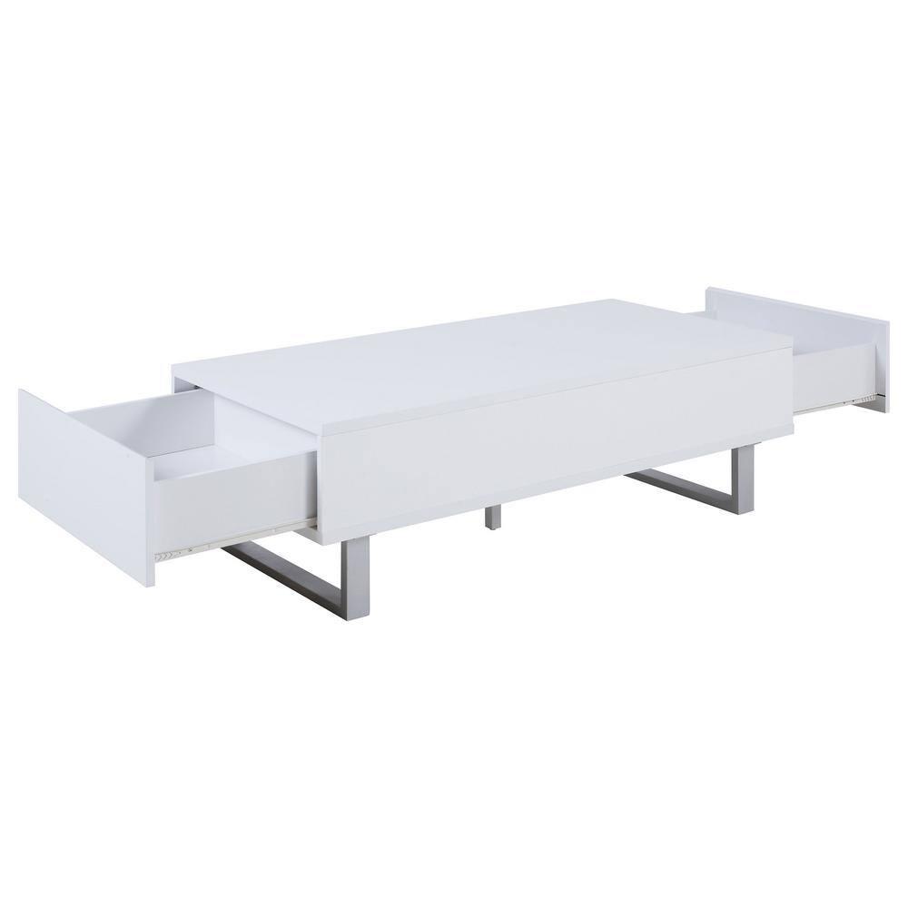 Coaster Contemporary Wood 2-Drawer Rectangular Coffee Table in White