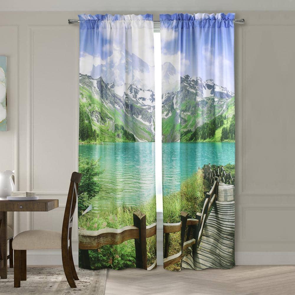 Habitat Photo Real Landscape Light Filtering Mountain Lake Scene Pole Top Curtain Panel Pair Each 37" x 84" Multicolor