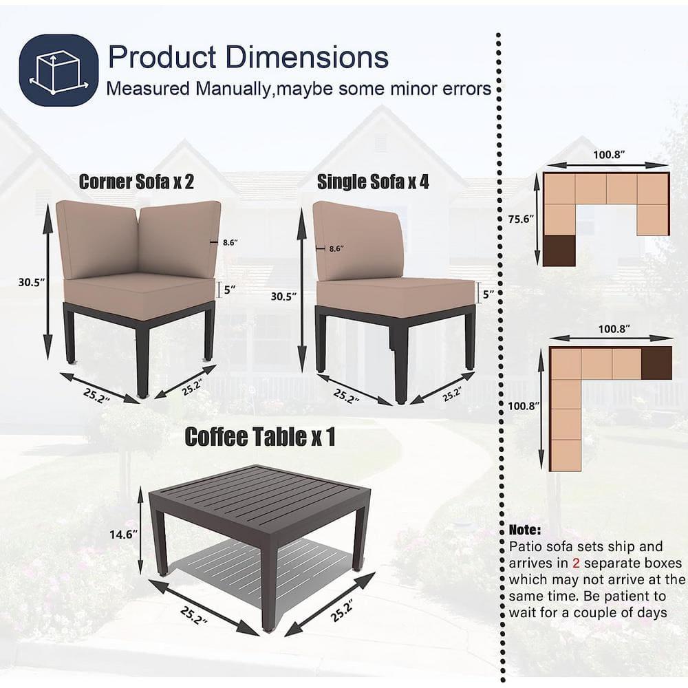 Kullavik Aluminum Patio Furniture Set,14 Pieces Modern Outdoor Conversation Set, Outdoor Metal Sectional Sofa with Thick Cushion and Coffee Table,Sand