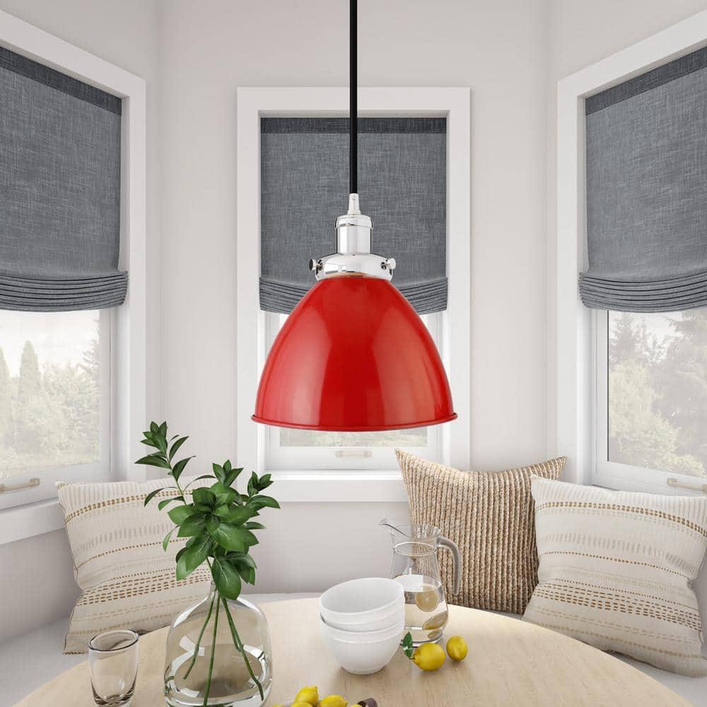 Evelyn&Zoe 8" Poppy Red/Polished Nickel Metal Pendant