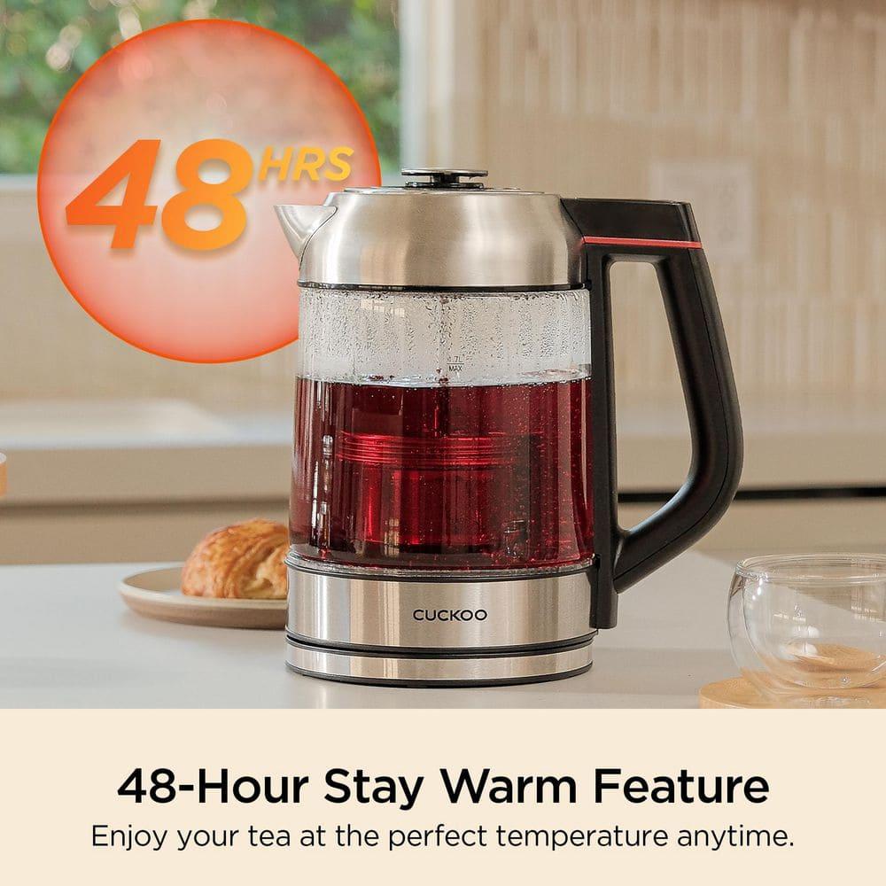 CUCKOO Electric Tea Kettle with Infuser & Temperature Control 7 Heat Settings LED Lights 1.7L Glass and Stainless Steel (CK-G170BS)